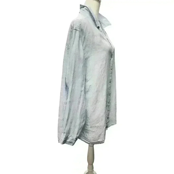 Sigrid Olsen 100% Linen Blue V-Neck Light Blue Blouse Button Down Shirt Size XL - Picture 7 of 16